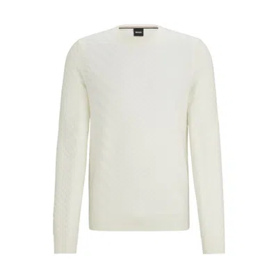 Hugo Boss Graphic-jacquard Sweater In A Virgin-wool Blend In White