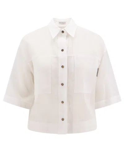 Brunello Cucinelli Cotton Shirt With Jewel Application In White