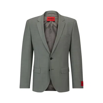 Hugo Slim-fit Jacket In Patterned Super-flex Fabric In Dark Green