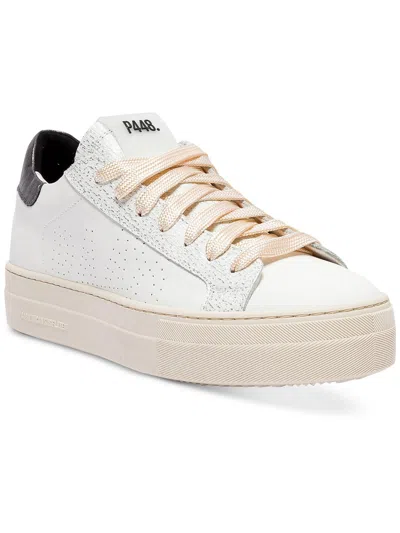 P448 Womens Leather Lace-up Casual And Fashion Sneakers In White