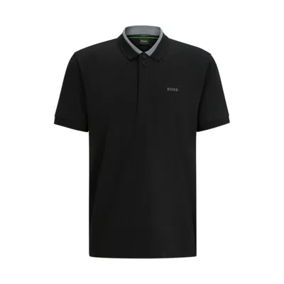Hugo Boss Stretch-cotton Polo Shirt With 3d-stripe Collar In Black