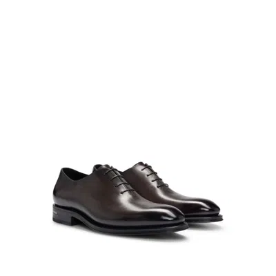 Hugo Boss Leather Oxford Shoes With Burnished Effect In Brown