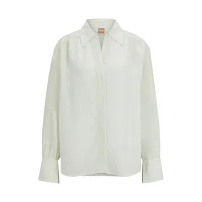 Hugo Boss Relaxed-fit Blouse With Concealed Placket And Point Collar In Light Green