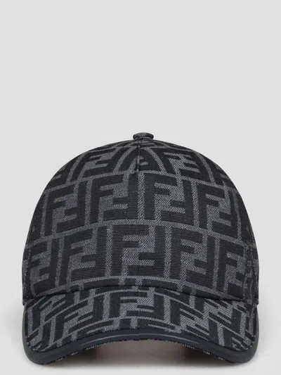 Fendi Ff Jacquard Fabric Baseball Hat In Black