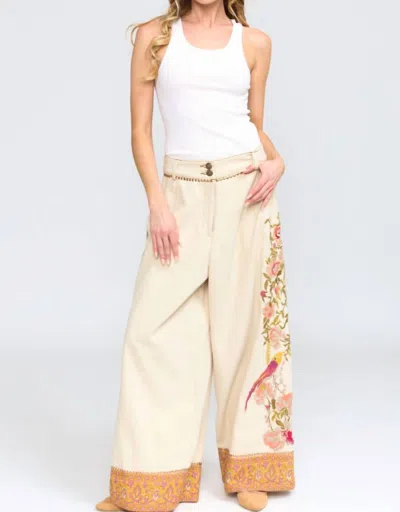 Aratta Time To Shine Embroidered Pants In Cream In White