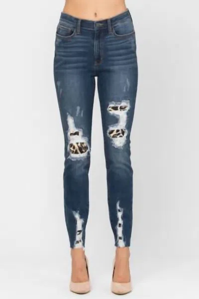 Judy Blue Leopard Patch Jeans In Dark Wash In Blue