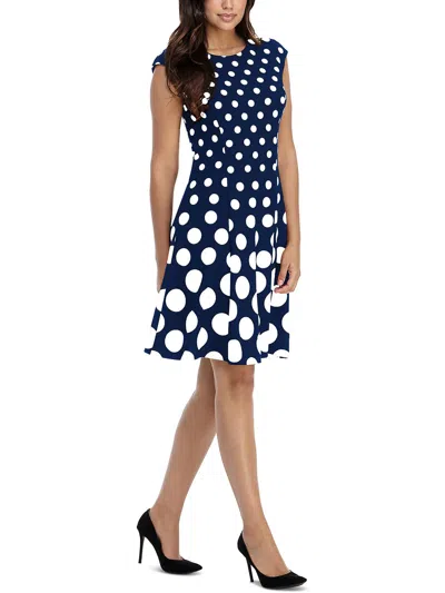 London Times Womens Polyester Fit & Flare Dress In Blue