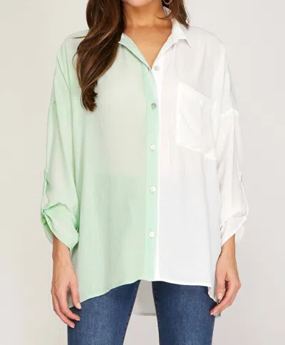 She + Sky Multi Color Button Up In Mint In Green