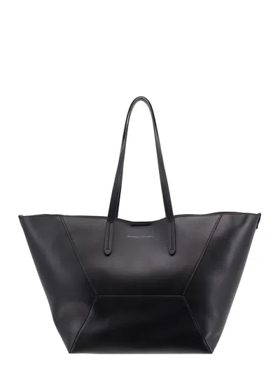Brunello Cucinelli Leather Shoulder Bag With Frontal Logo In Black