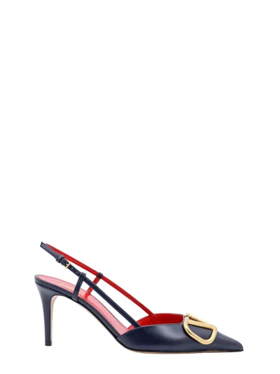 Valentino Garavani Leather Slingback With Frontal Vlogo Signature In Blue