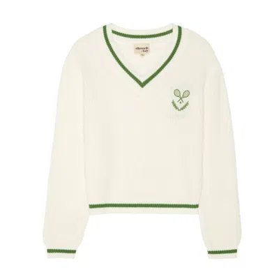 Ellsworth + Ivey Varsity Tennis Club V-neck Sweater In White