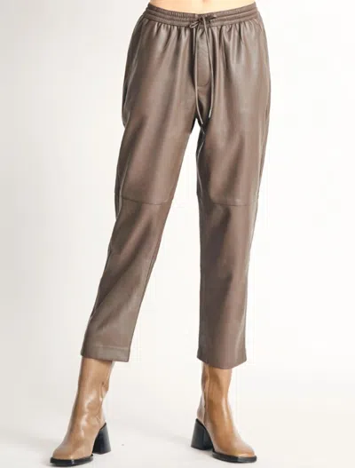 Dex Erin Straight Hem Faux Leather Jogger In Olive Brown In Multi