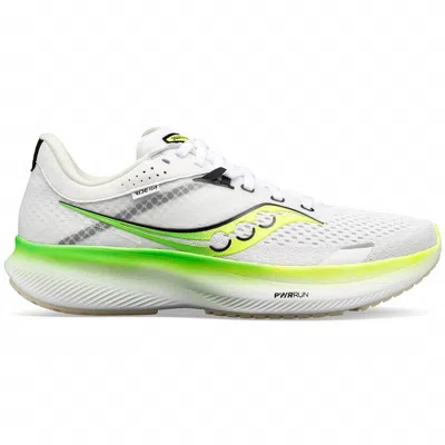 Saucony Men's Ride 16 Running Shoes - Medium Width In White/slime In Multi