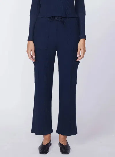 Stateside Mini Luxe Thermal Cropped Cargo Pant In Navy In Blue