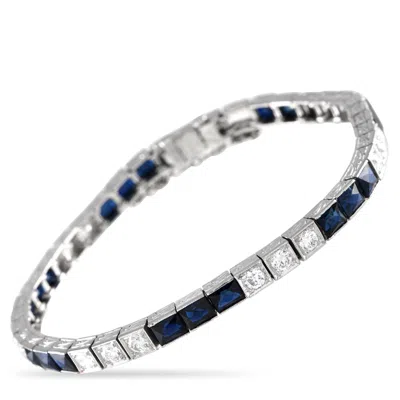 Non Branded Lb Exclusive Platinum 2.0 Ct Diamond And 6.5 Ct Sapphire Bracelet Mf37-052024 In White