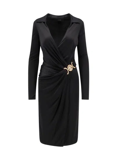 Versace Satin Dress With Safety Pin In Black