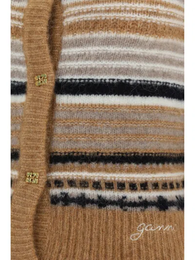 Ganni Soft Wool Stripe Cardigan In Multi