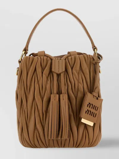Miu Miu Camel Nappa Leather Bucket Bag In Beige