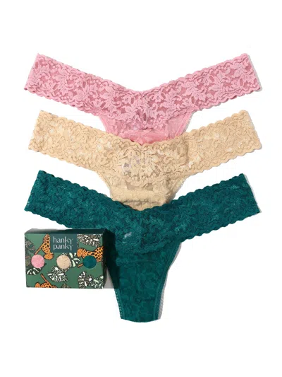 Hanky Panky 3 Pack Petite Size Signature Lace Thongs In Pink