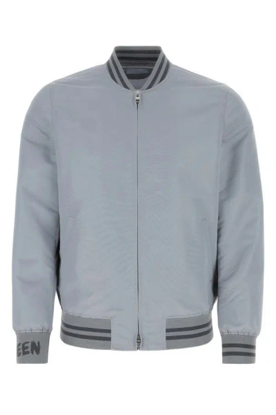 Alexander Mcqueen Man Grey Polyester Bomber Jacket In Gray