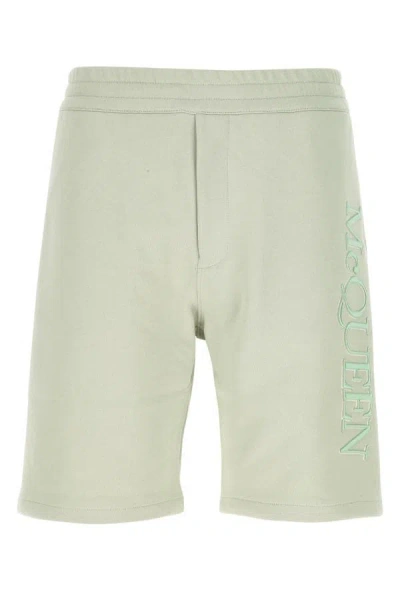 Alexander Mcqueen Man Pastel Green Cotton Bermuda Shorts
