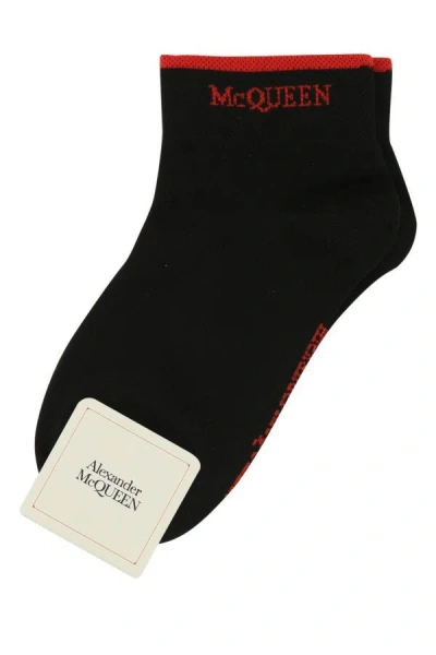 Alexander Mcqueen Woman Black Stretch Cotton Blend Socks