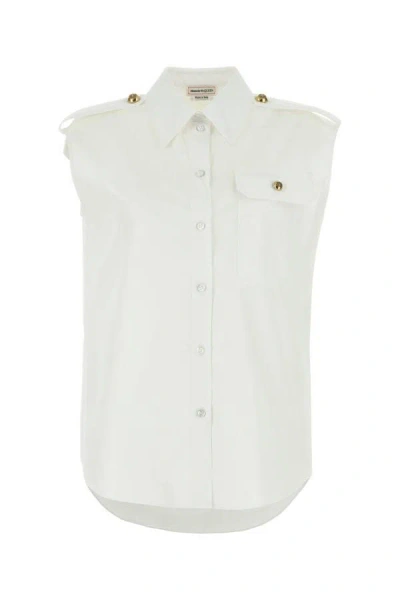 Alexander Mcqueen Buttoned Sleeveless Poplin Shirt In White