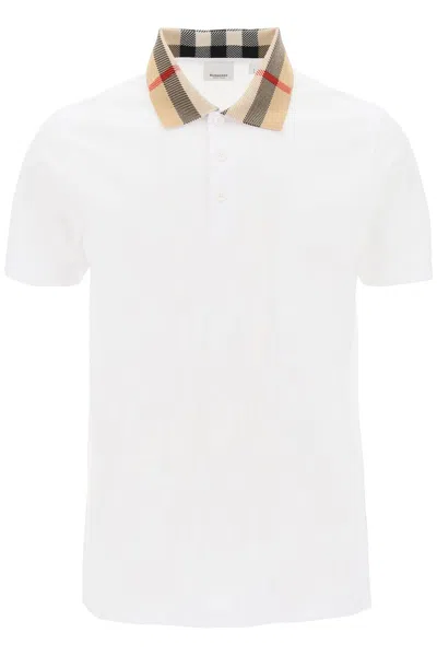 Burberry Check Collar Cody Polo Shirt Men In White