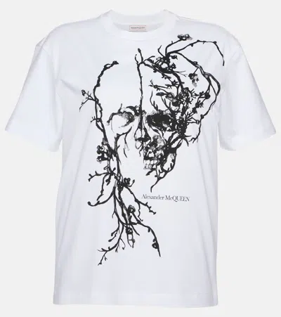 Alexander Mcqueen Floral Cotton Jersey T-shirt In Weiss