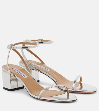 Aquazzura Olie 50 Metallic Leather Sandals In Silver