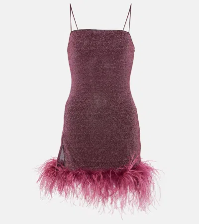 Oseree Oséree Lumière Plumage Feather-trimmed Lamé Minidress In Purple