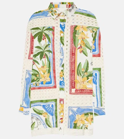 Farm Rio Tropical Destination Linen-blend Crochet Shirt In Multicoloured