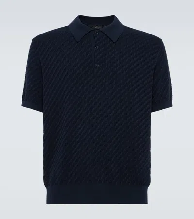 Brioni Cotton, Silk, And Cashmere Polo Shirt In Blue