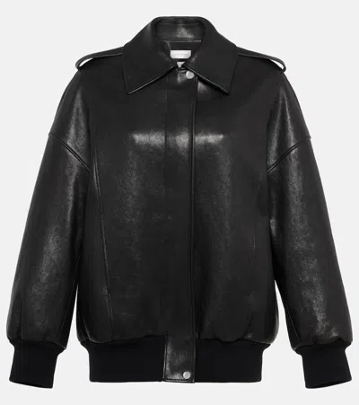 Alexander Mcqueen Oversized Leather Bomber Jacket In Black
