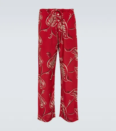 Bode Creeping Begonia Printed Pajama Pants In Red