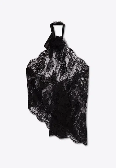 Dolce & Gabbana Asymmetrical Floral-lace Top In Black