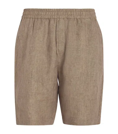 Sunspel Cotton-linen Drawstring Shorts In Brown