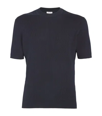 Sunspel Silk-cotton Ribbed T-shirt In Navy