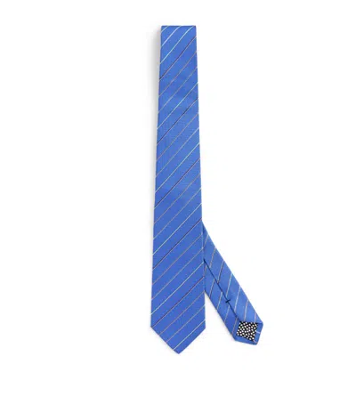 Paul Smith Silk Striped Tie In Blue