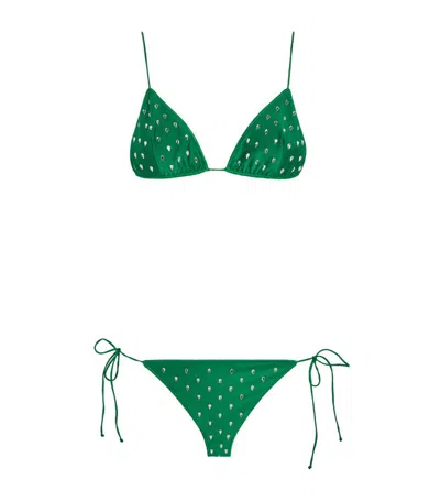 Oseree Embellished Side-tie Bikini In Green