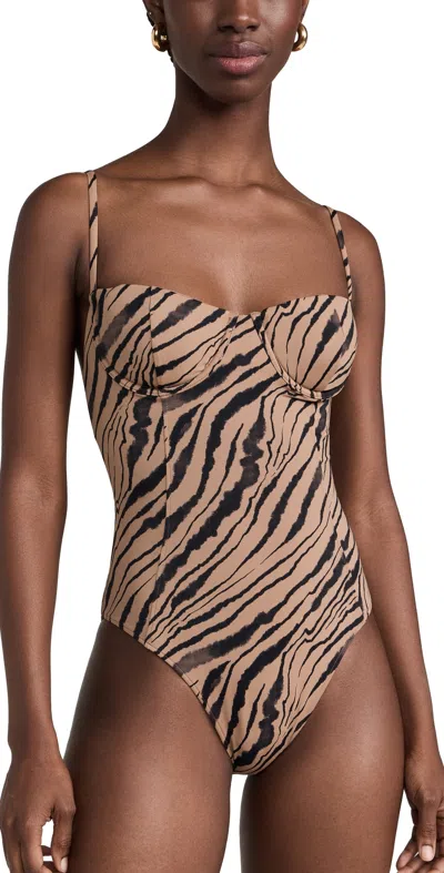 Anine Bing Kyler Zebra-print Swimsuit In Brown