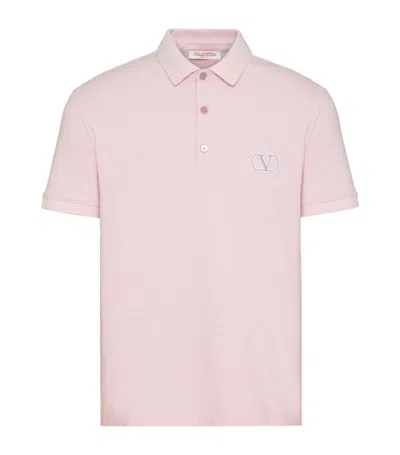 Valentino Cotton Vlogo Polo Shirt In Grey Rose