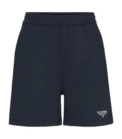 Valentino Cotton-blend Jersey Shorts In Blue