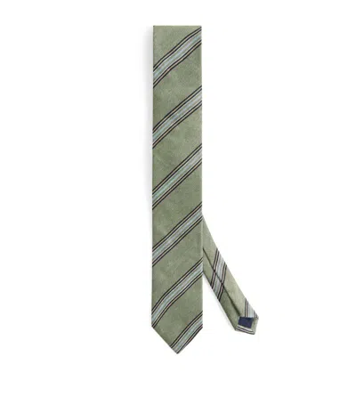 Paul Smith Striped Linen-blend Tie In Green
