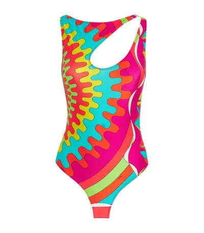 Emilio Pucci Pucci Bersaglio Print Asymmetric Swimsuit In Multi