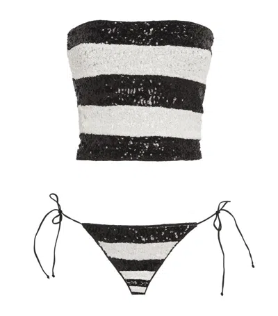 Oseree Embellished Long Bandeau Bikini In Multi