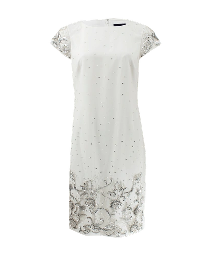 Marchesa Notte Beaded Shift Cocktail Dress In Ivory
