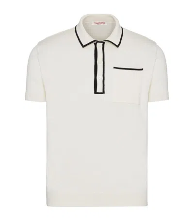 Valentino Contrast-trim Cotton Polo Shirt In White