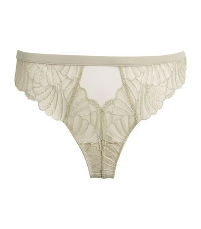 Calvin Klein Lace Embroidered Thong In Grey