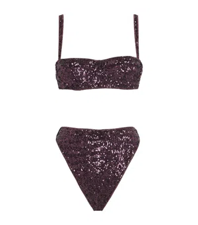 Oseree Embellished Bandeau Bikini In Purple